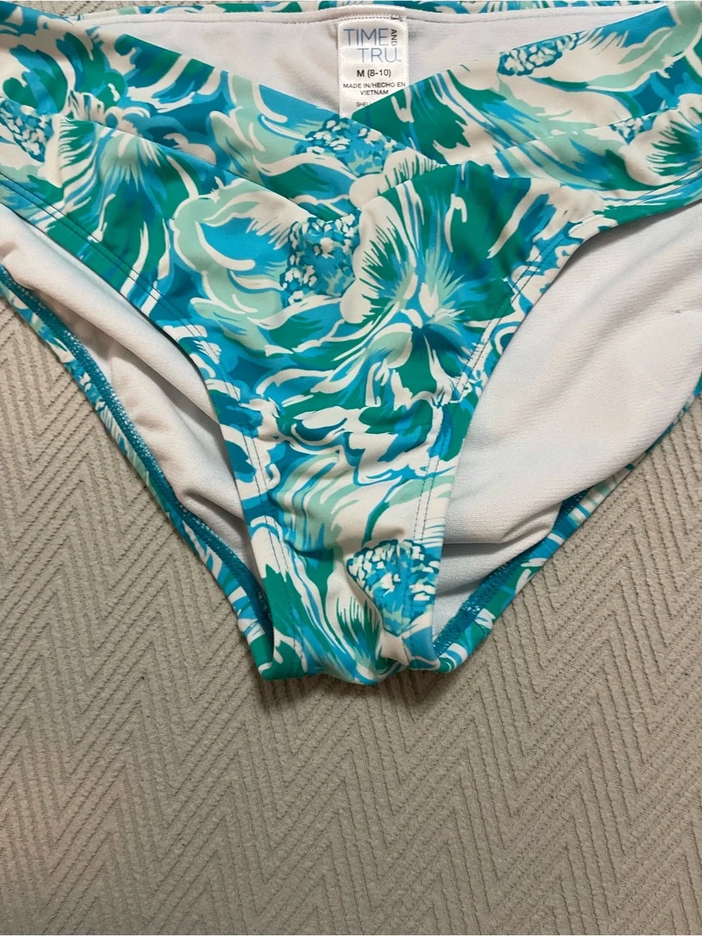 Floral Teal & White Bikini Bottoms Time and Tru Medium 8-10 swim